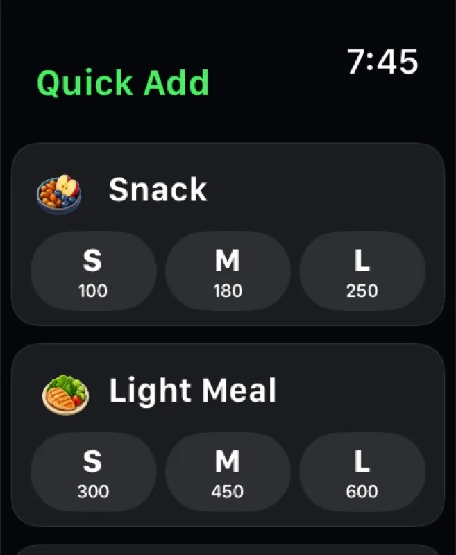 Energy Bank Apple Watch quick add screen